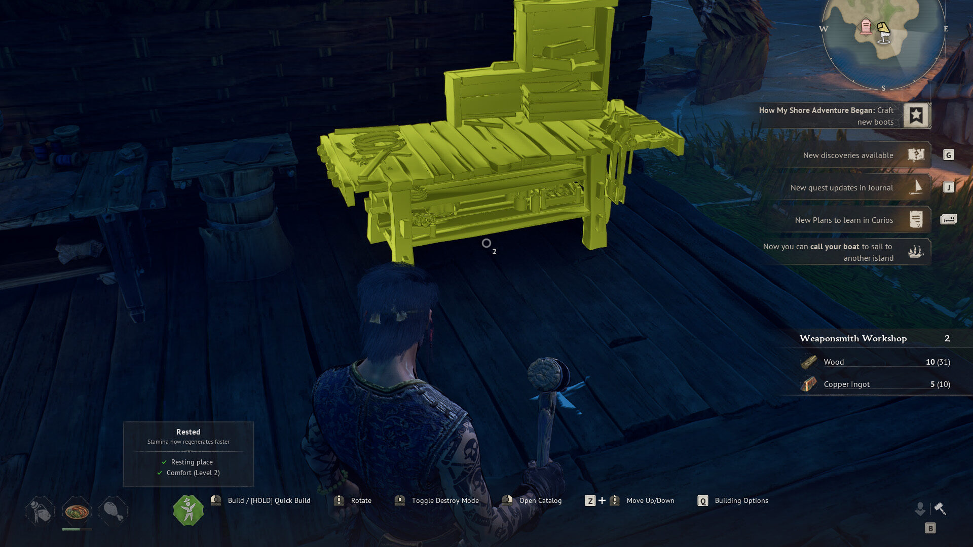 Windrose night camp with bonfire and tents