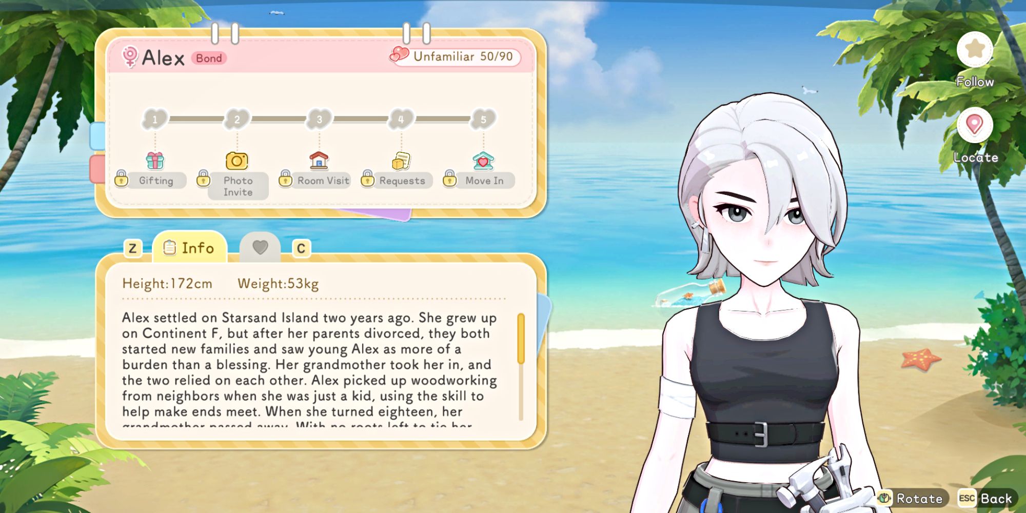 Alex, one of the romanceable bachelorettes in Starsand Island