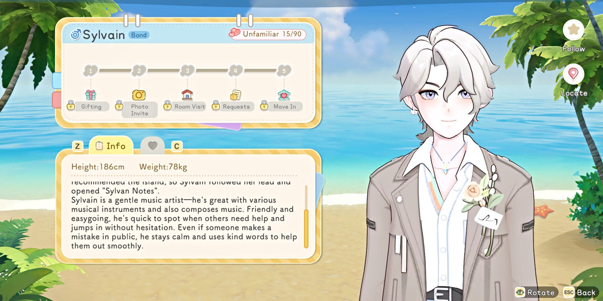 Sylvain, the music shop owner at Silvan Notes in Starsand Island