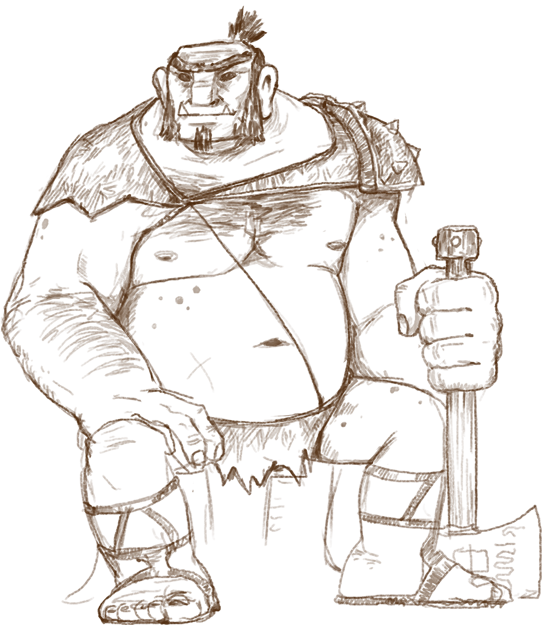 Concept sketch of a massive Ogre standing beside a heavy maul