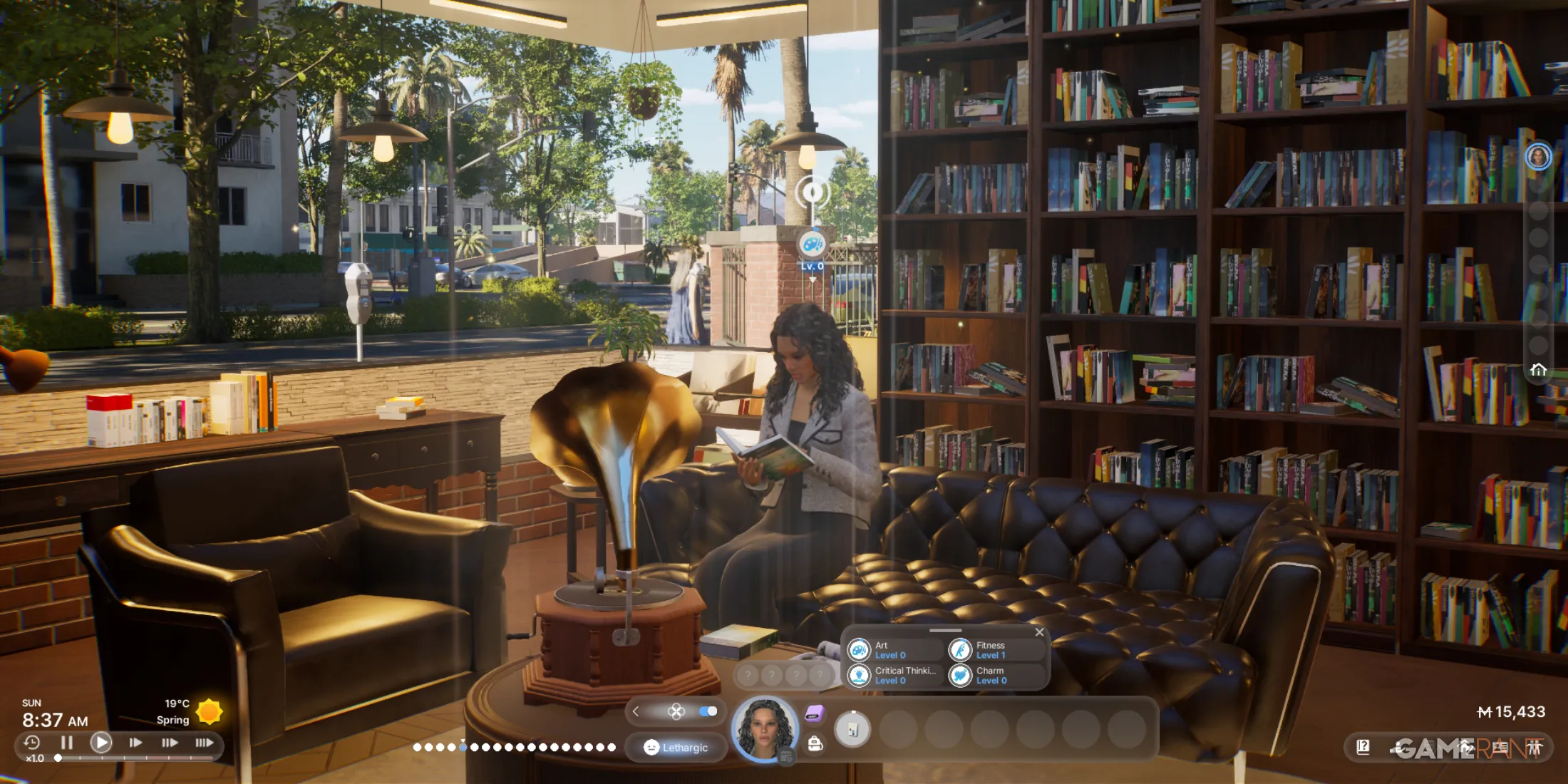 A Zoi reading books at the library to improve skills in inZOI