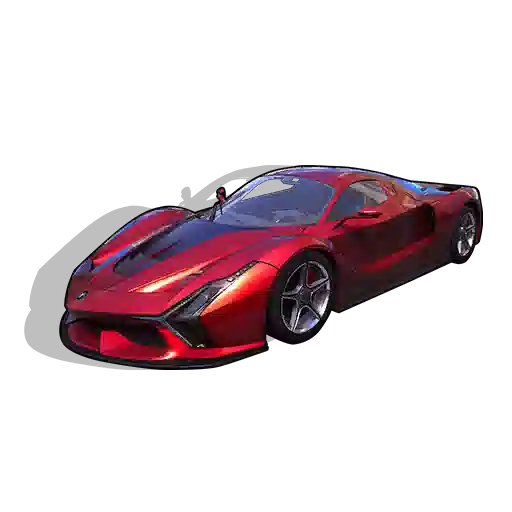 Red sports car racing through Hethereau streets at night