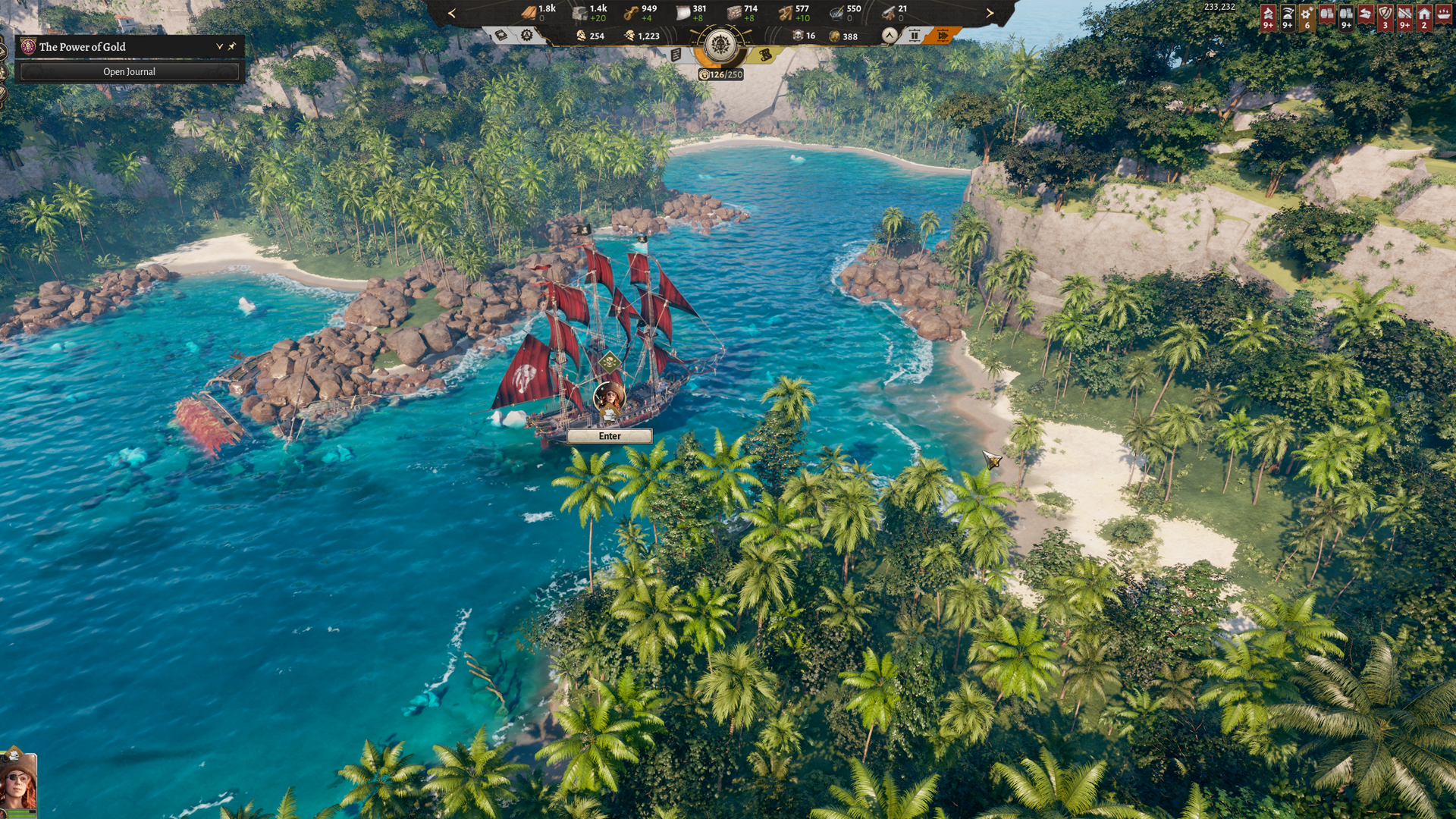 A pirate haven built into a sheltered cove with ships moored below the settlement