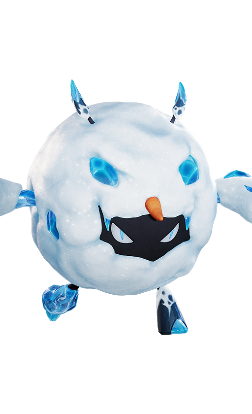 Official full-body artwork of the Aniimo Bouldus in its Snowfield Form, a Rock and Ice element Support role creature