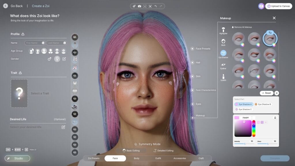 Lipstick color and gloss customization in inZOI's Create a Zoi makeup editor