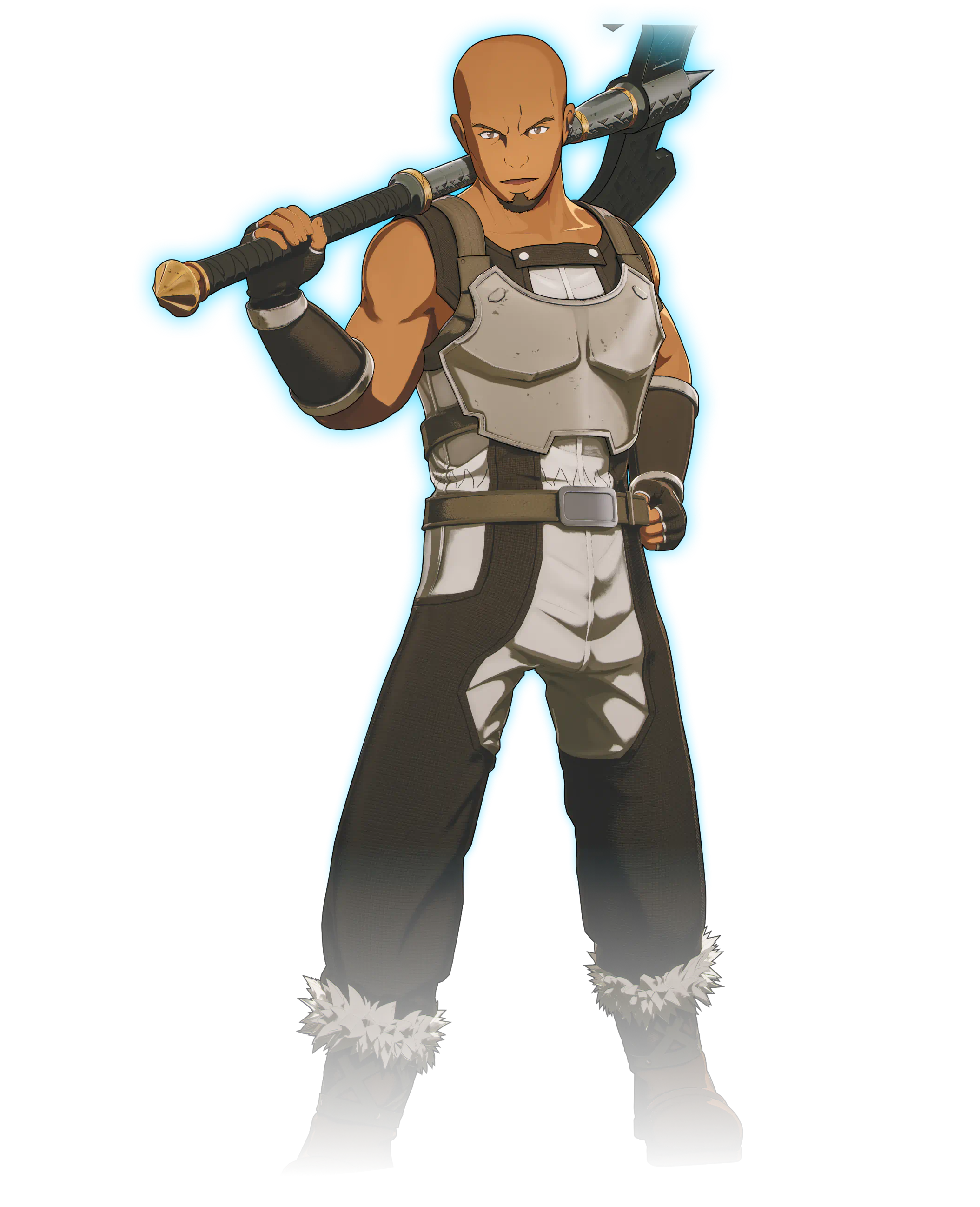 Agil official character render, a calm armored axeman carrying a two-handed axe over his shoulder