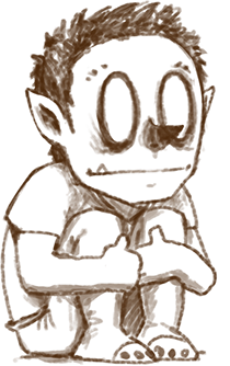 Concept sketch of a wide eyed Deep Gnome crouching low to the ground