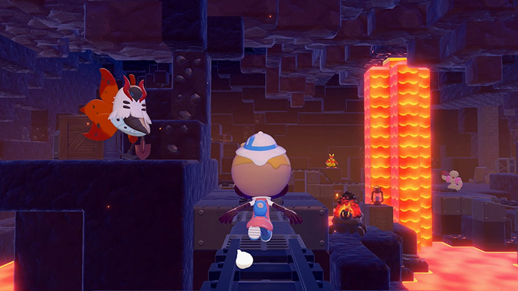 Exploring a dark underground cave with glowing crystals and hidden passages in Pokopia