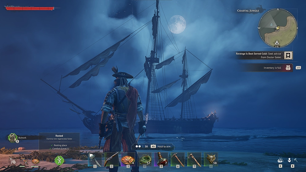 Windrose pirate ship under full sail in stormy weather