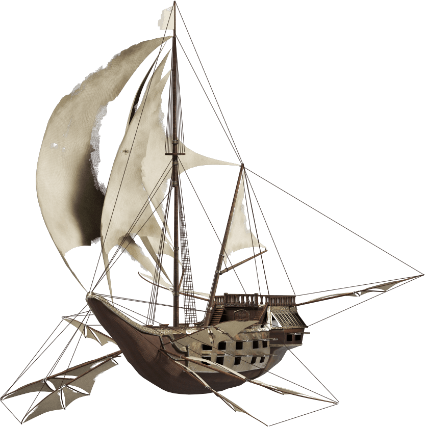Official art of a flying sailing ship with wing-like sails