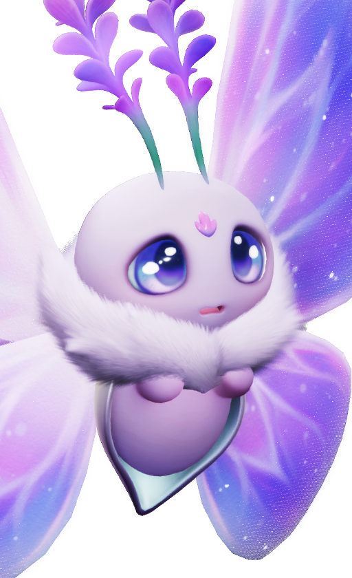 Official full-body artwork of the Aniimo Flutternym in its Sea of Flowers Form, a Wind and Grass element Heal role creature