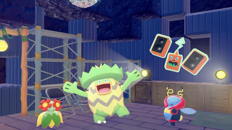 DJ Rotom hosting a dance party with Pokemon dancing and enjoying the music