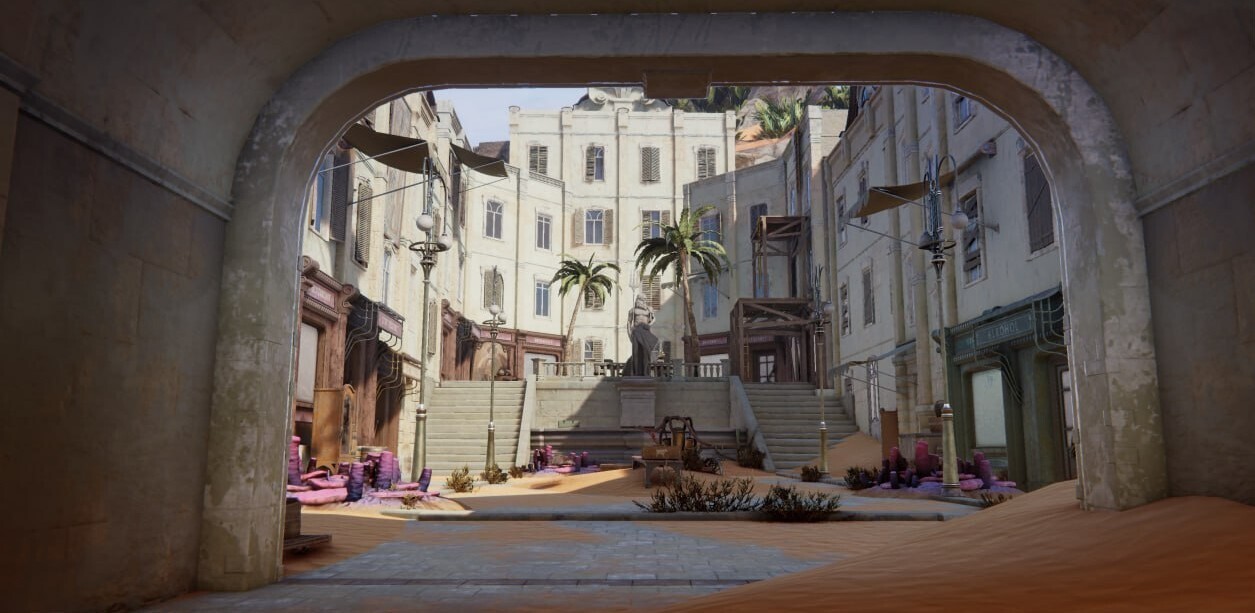 The Halbmond island point of interest, a ruined desert settlement on planet Sophie
