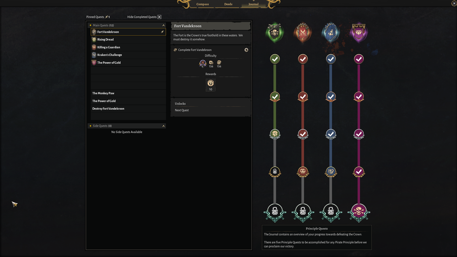 The in-game journal screen used to track objectives and progress