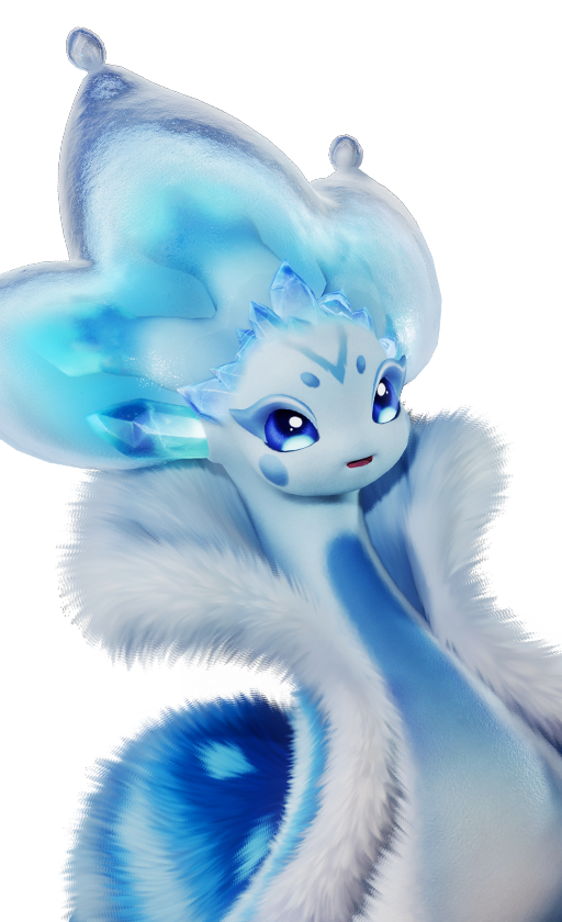 Official full-body artwork of the Aniimo Glacy in its Snowfield Form, a Water and Ice element Heal role creature