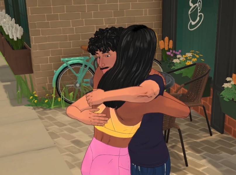 Two Paralives Parafolk hugging, showcasing the procedural animation system