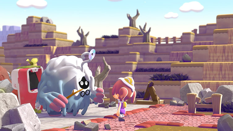 Professor Tangrowth conducting research with Ditto in the restored Pokopia settlement