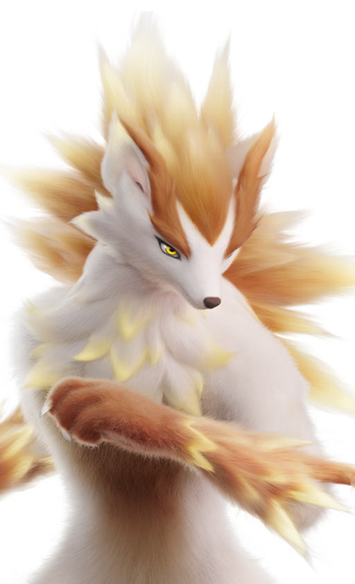 Official full-body artwork of the Aniimo Blazen in its Mountain Woods Form, a Electric element Break role creature