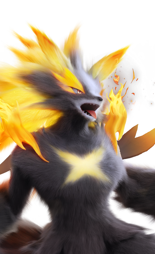 Official full-body artwork of the Aniimo Scorchhowl in its Mountain Woods Form, a Fire element DPS role creature