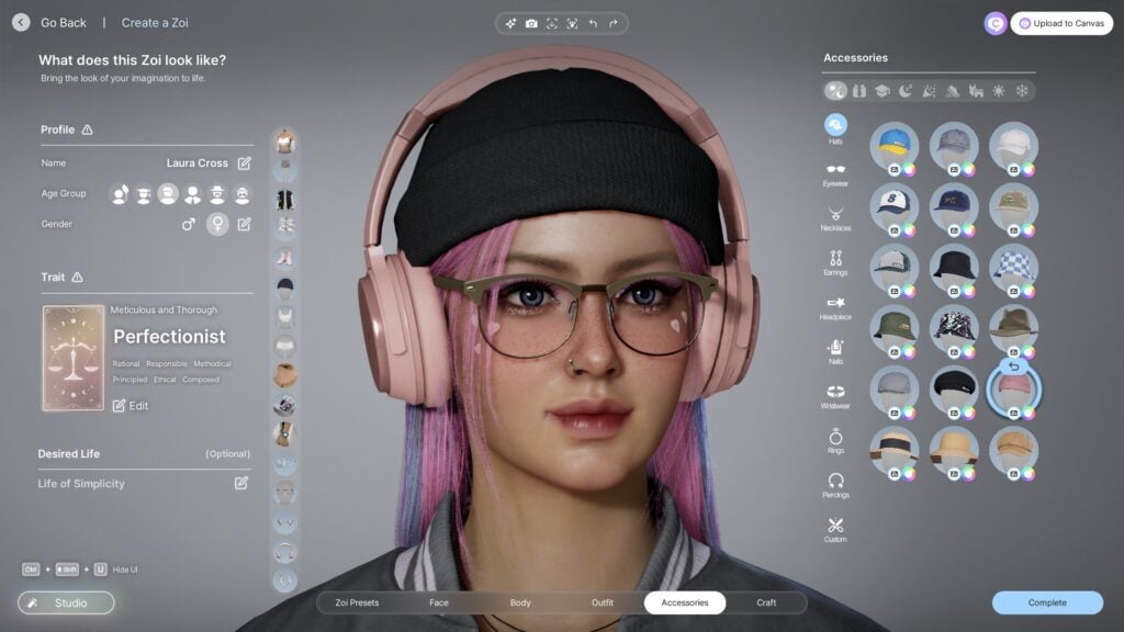 Hat and eyewear accessories in inZOI's Create a Zoi