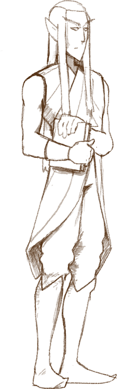 Concept sketch of a tall slender High Elf man in a long belted robe