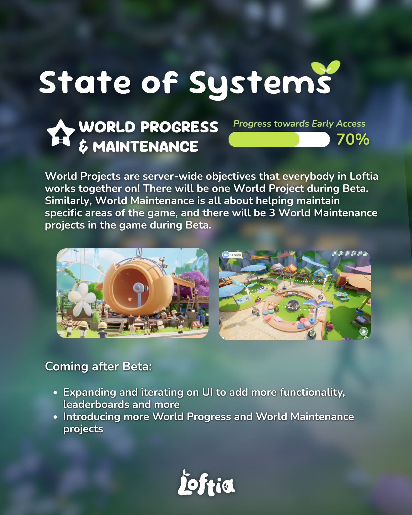 World Projects and World Maintenance described for the April 2026 closed beta.