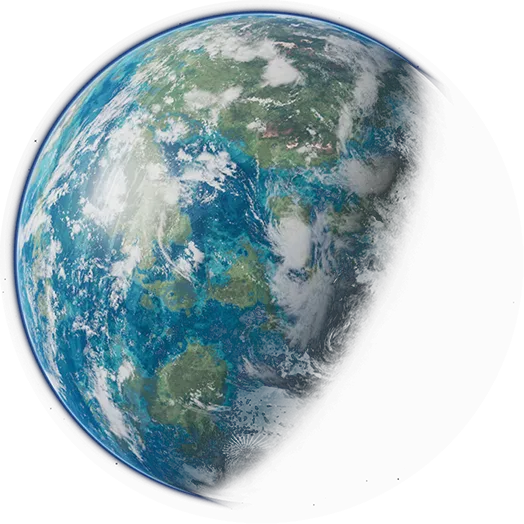 Official planet art of Lantaana, a blue and green world with cloud cover