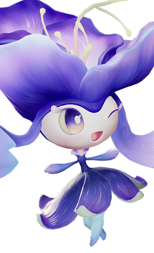 Official full-body artwork of the Aniimo Iris in its Forest Form, a Grass element DPS role creature