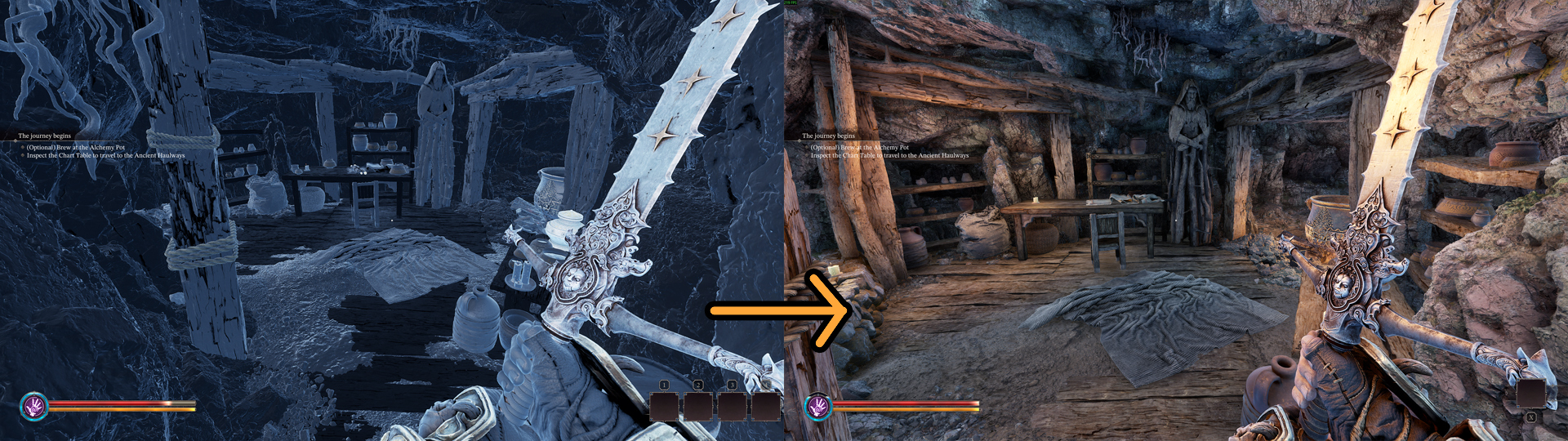 Comparison of the reworked Low graphics preset in Fatekeeper after the scalability overhaul
