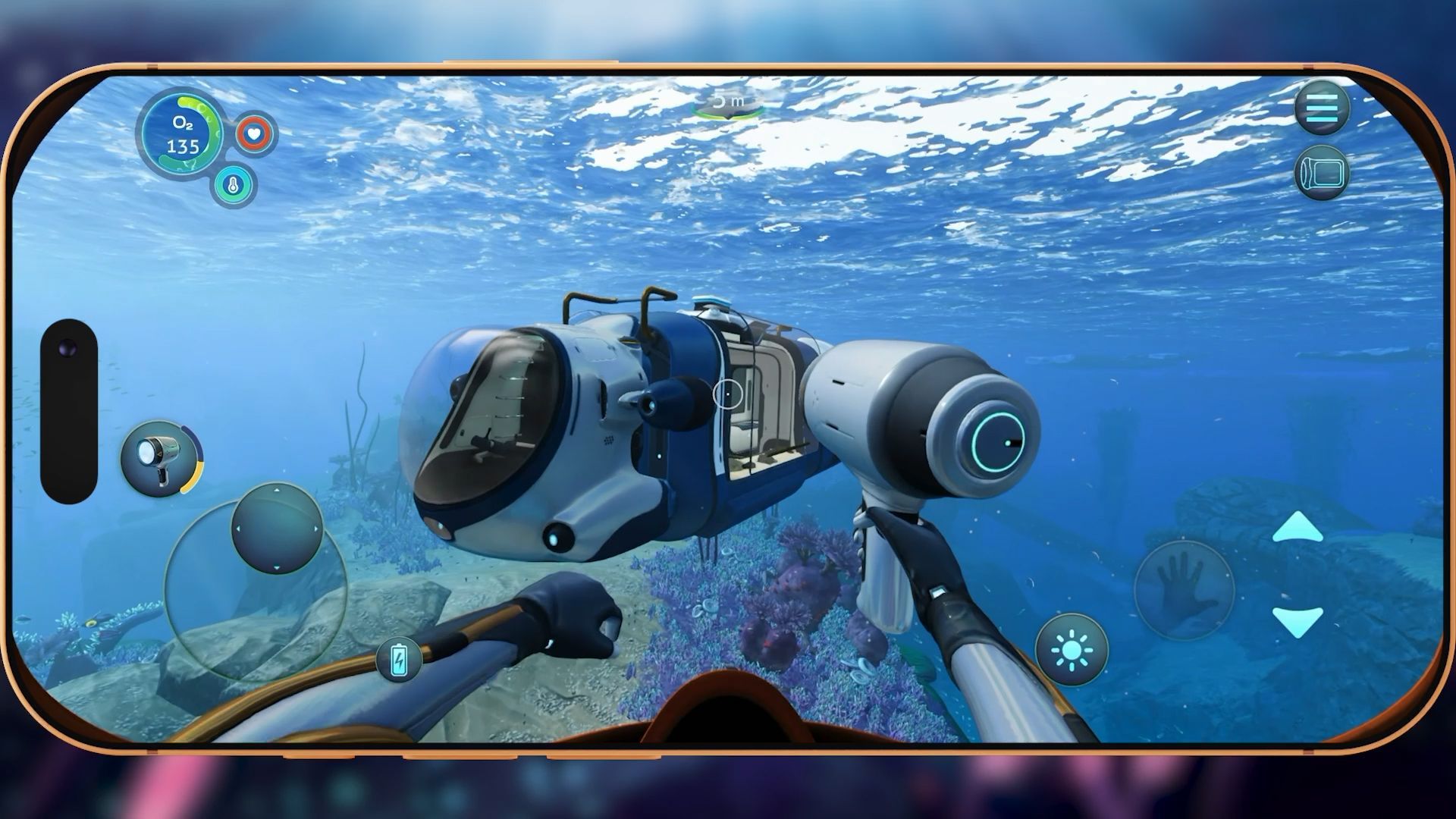 Subnautica Below Zero mobile announcement artwork showing arctic underwater scene
