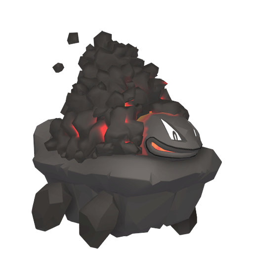 Carkol sprite from Pokemon Pokopia showing the Coal Pokemon with Gather and Burn specialties