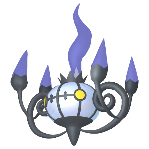Chandelure sprite from Pokemon Pokopia showing the Luring Pokemon with Burn specialty