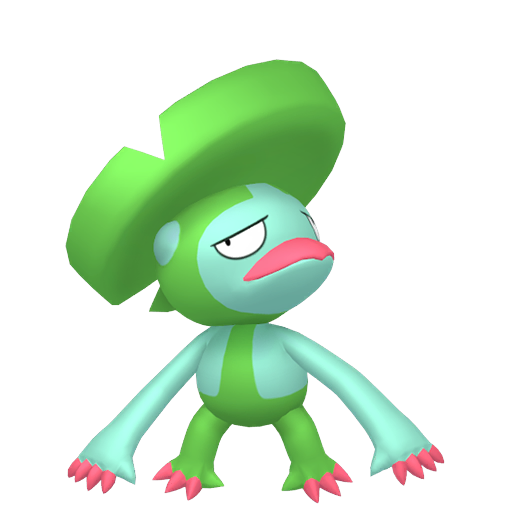 Lombre sprite from Pokemon Pokopia showing the Jolly Pokemon with Water specialty