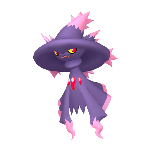 Mismagius sprite from Pokemon Pokopia showing the Magical Pokemon with Gather and Trade specialties