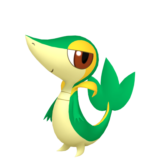 Snivy sprite from Pokemon Pokopia showing the Grass Snake Pokemon with Grow and Litter specialties