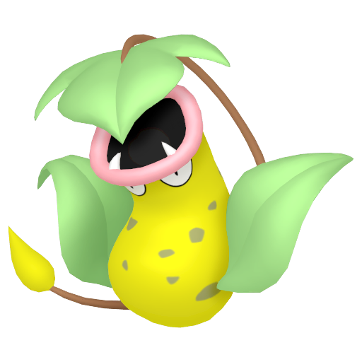 Victreebel sprite from Pokemon Pokopia showing the Flycatcher Pokemon with Chop and Grow specialties