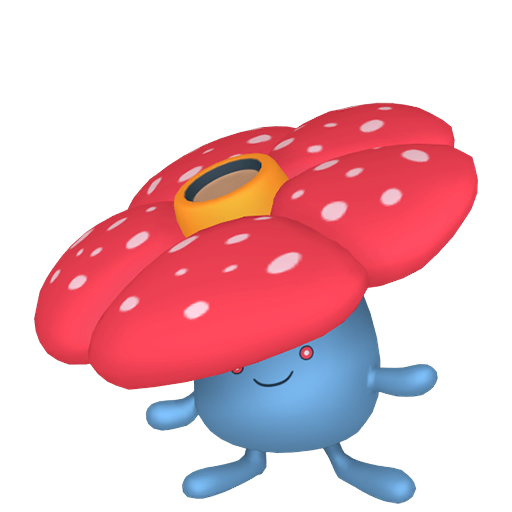 Vileplume sprite from Pokemon Pokopia showing the Flower Pokemon with Grow and Litter specialties