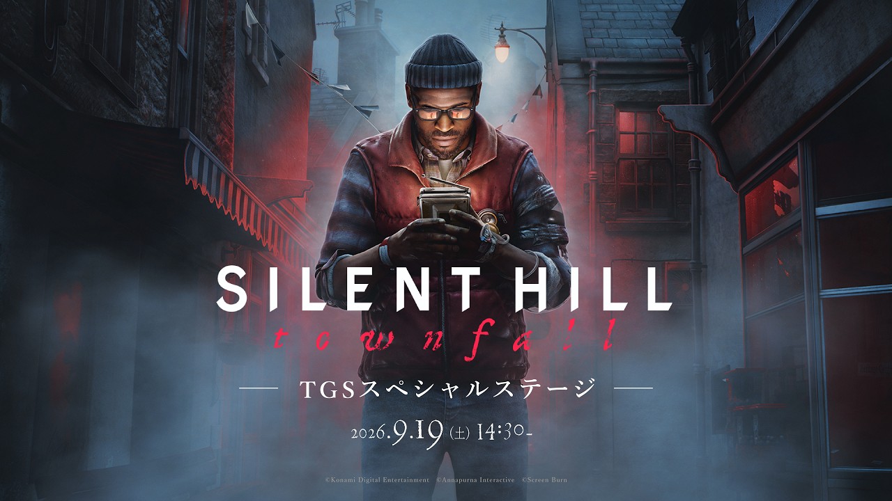 Tokyo Game Show 2026 Special Stage card: Simon Ordell in beanie, glasses and red gilet studies the CRTV in a red-lit, fogbound street, dated September 19, 14:30