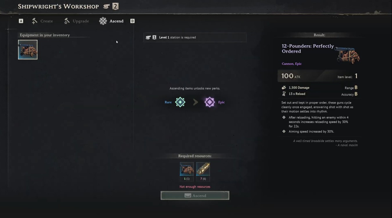 Windrose ship ascend upgrade menu with tier options