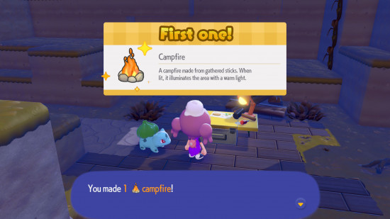 Building a campfire through crafting in Pokemon Pokopia