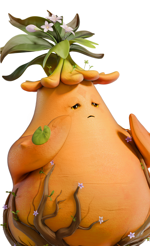 Official full-body artwork of the Aniimo Tuckin in its Mountain Form, a Rock and Grass element Break role creature