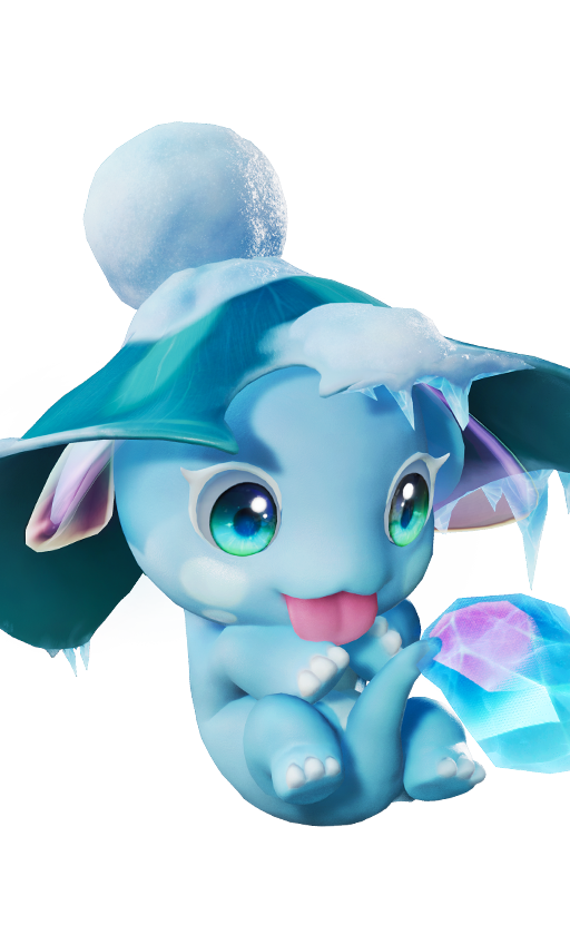 Official full-body artwork of the Aniimo Skippy in its Snowfield Form, a Water and Ice element Heal role creature