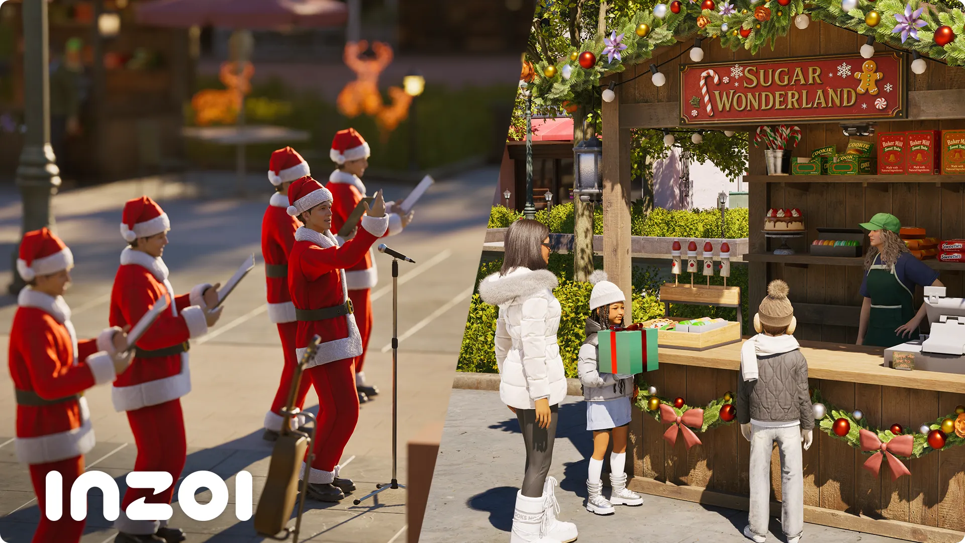Christmas-themed Holiday Festival scene in inZOI's winter event