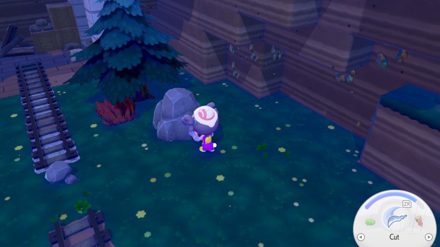 Exploration gameplay showing environmental discovery and new area access in handheld mode