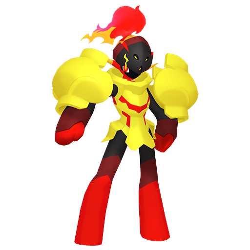 Armarouge sprite from Pokemon Pokopia showing the Fire Warrior Pokemon with Trade and Burn specialties