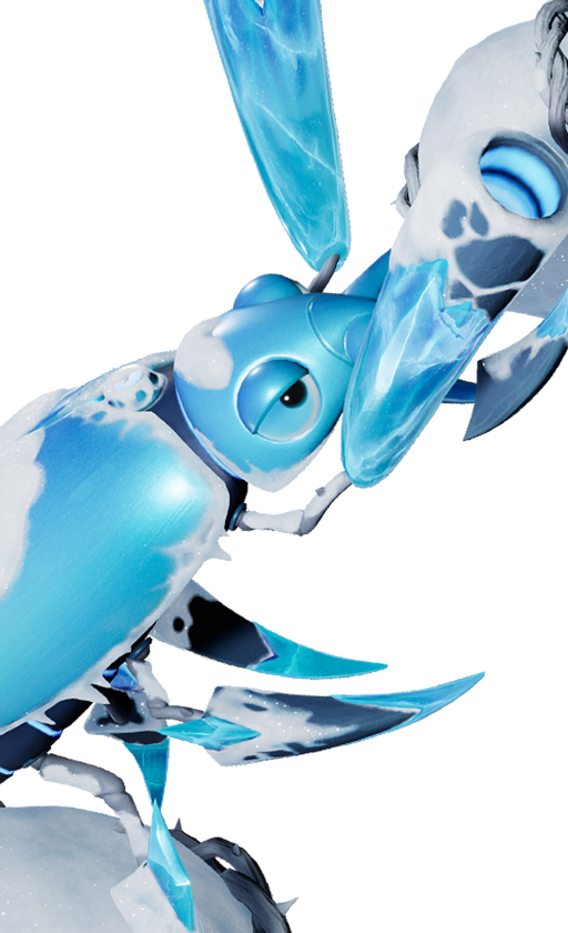 Official full-body artwork of the Aniimo Waleetle in its Snowfield Form, a Rock and Ice element DPS role creature
