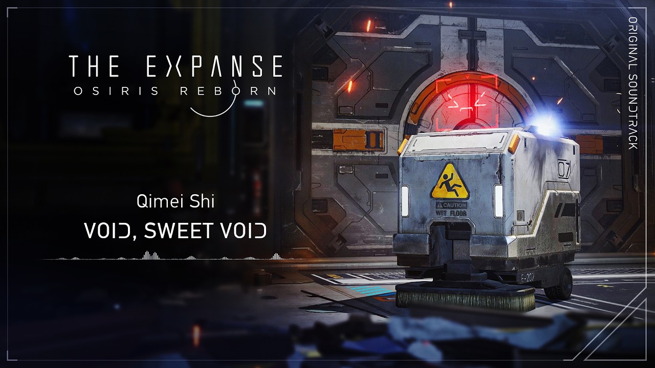 Official soundtrack art card for the track Void, Sweet Void, showing an autonomous floor-cleaning robot in a damaged station corridor