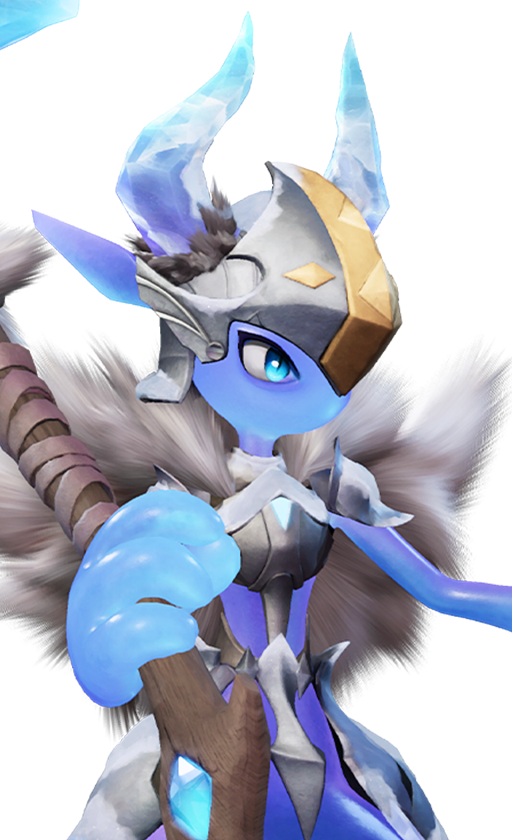 Official full-body artwork of the Aniimo Pawney in its Snowfield Form, a Dark and Ice element DPS role creature