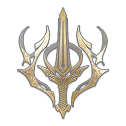 Gladiator class emblem, a gold upright sword framed by curved horns