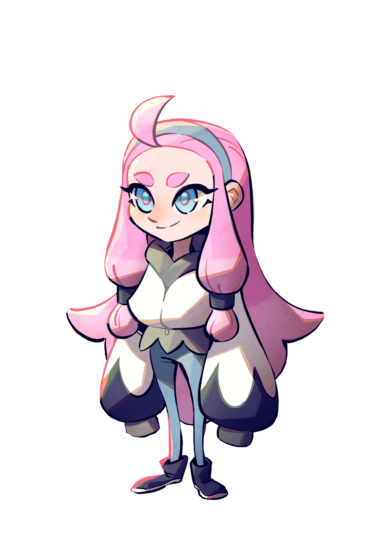 Official character art of Nada, a long pink-haired girl in a white and dark tunic, introduced as the Noble-Minded Girl